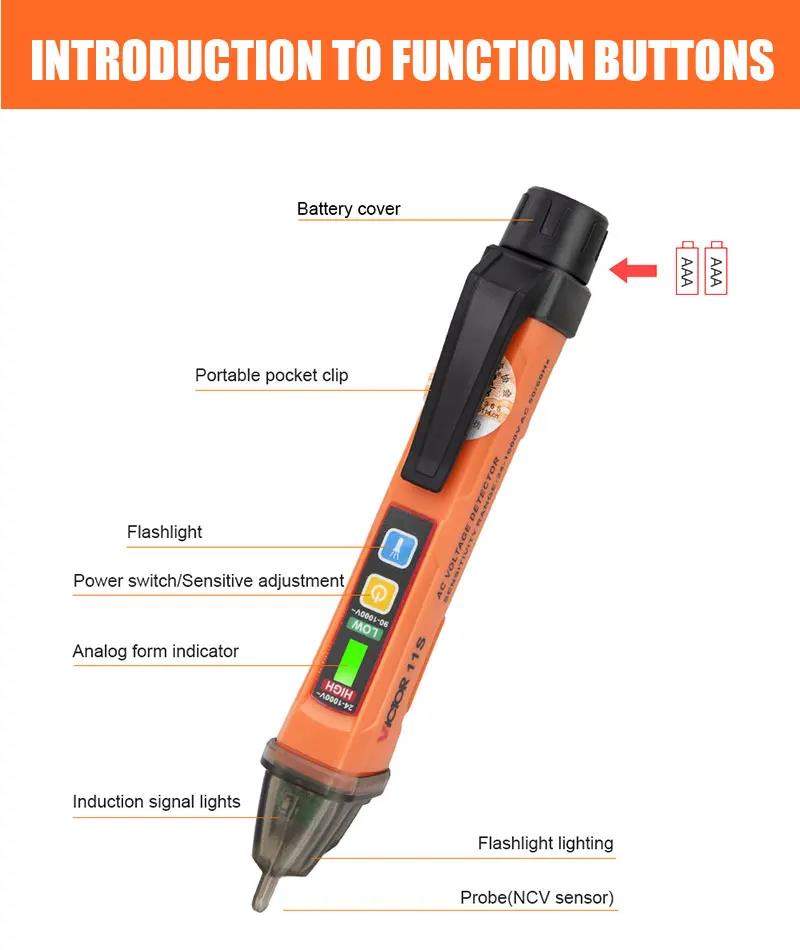 VICTOR VC10/11S Voltage Electric Volt Detector Test Pen No Contact ...