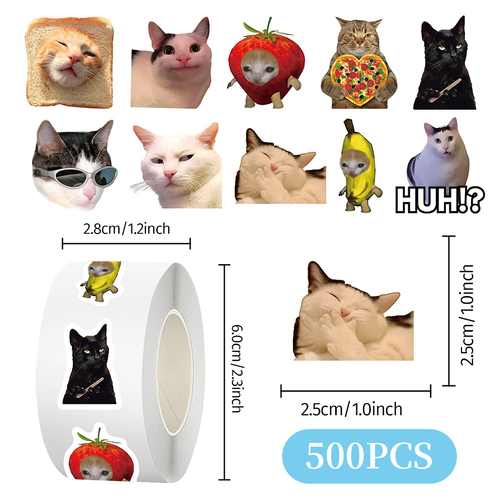 500PCS/Roll Funny Meme Cat Stickers For Kids DIY Pencil Case Notebook ...