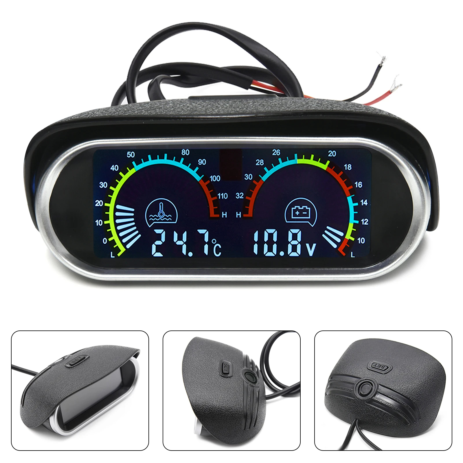 Auto LCD Water Temperature & Voltmeter Gauge 2 in 1 With Joint Pipe ...