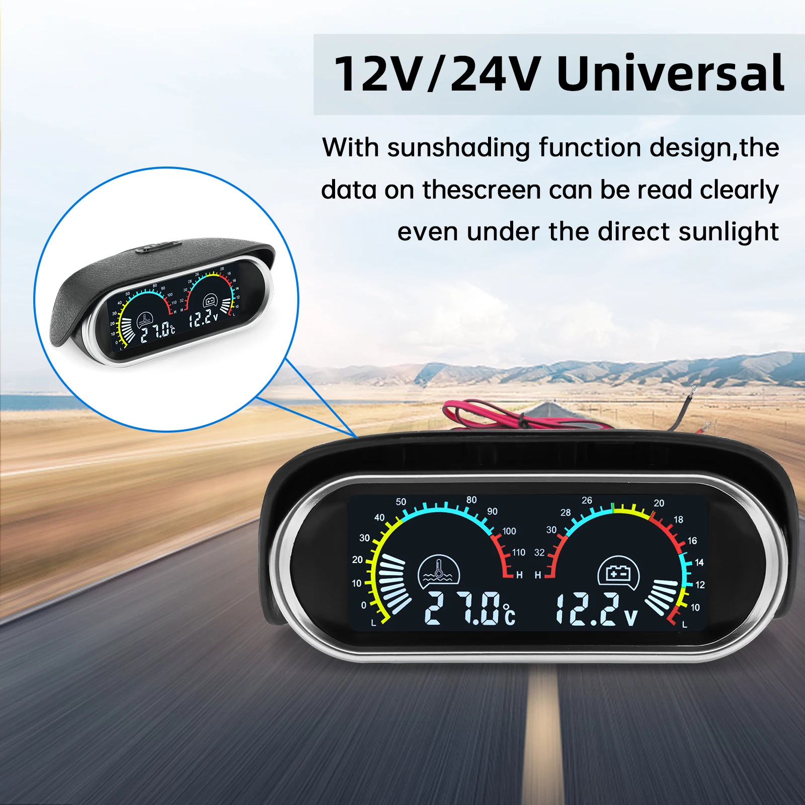Auto LCD Water Temperature & Voltmeter Gauge 2 in 1 With Joint Pipe ...