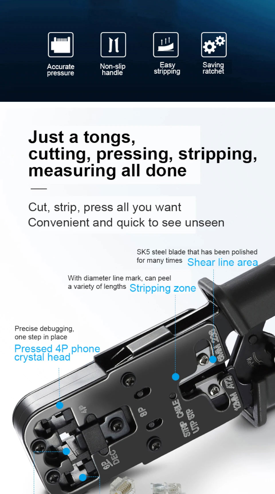 ONTi 3 In 1 Multifunctional Network Cable Pliers Wire Stripper cat6 ...