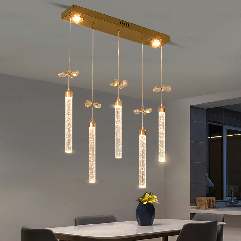 Long crystal restaurant pendant lights, bar counter decorative lights ...