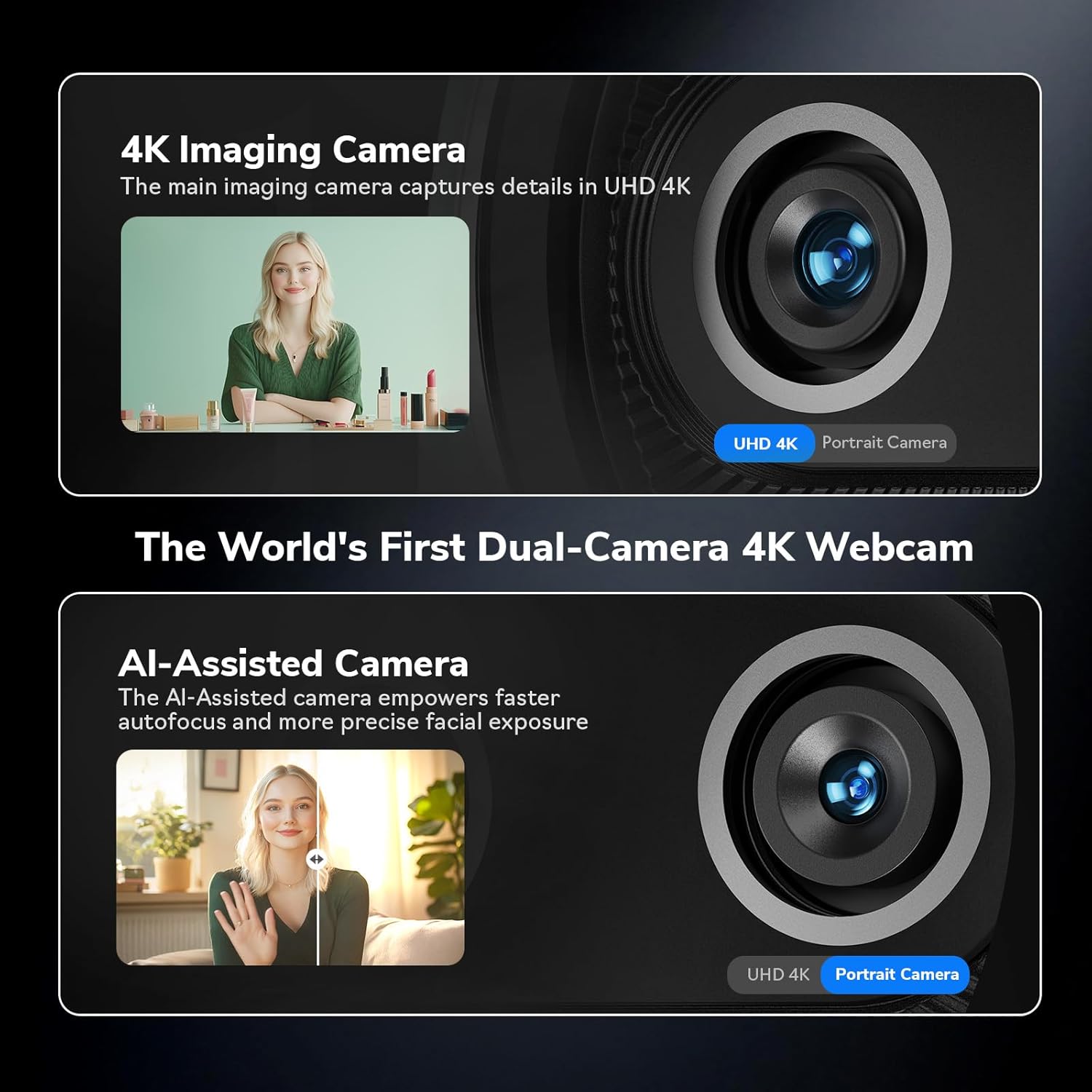 EMEET 4K Webcam Streaming Piko Dual-Camera 4K USB Camera For Desk Setup ...