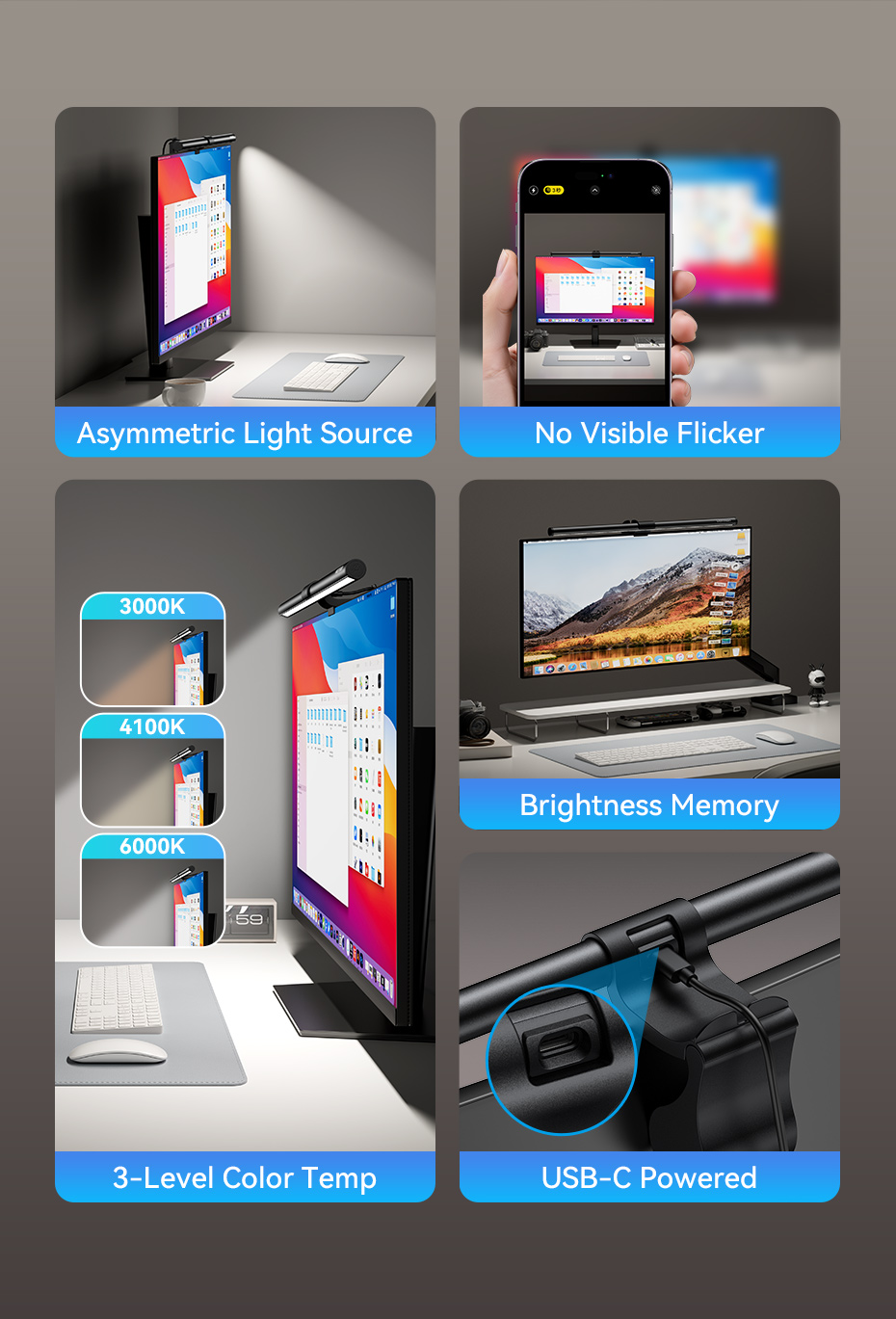 Vention Screen Monitor Light Bar 3-Level Color Temp USB Chargering ...