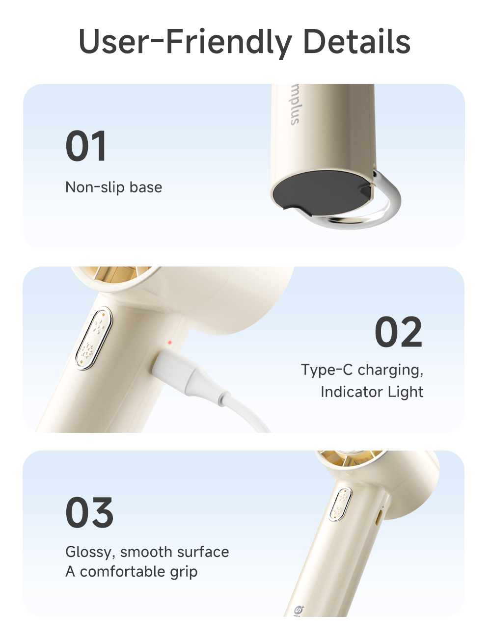Simplus Handheld Fan Instant Cooling Function 5 Speed Settings 11.5 ...