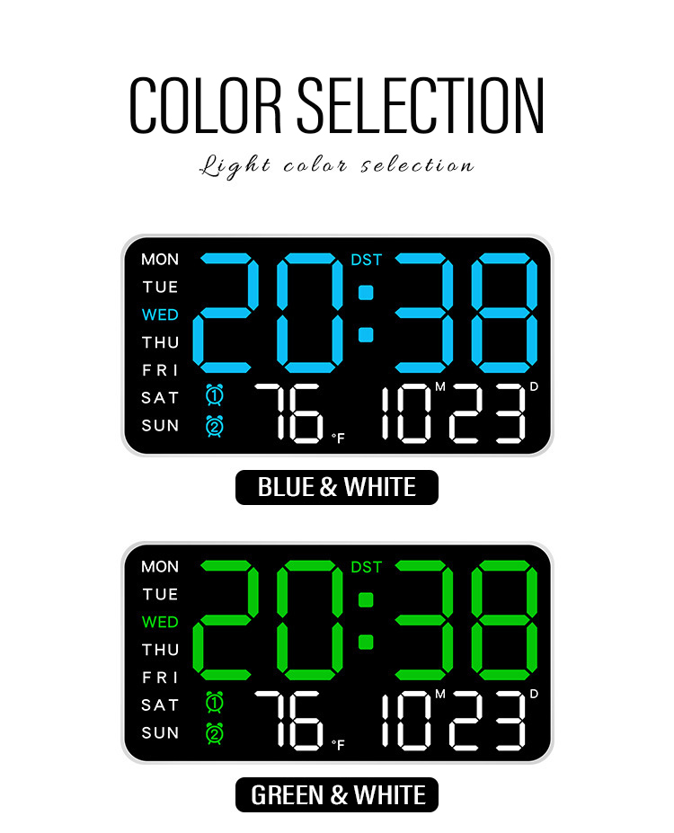 Digital LED Wall Clock Multi-functional Large Screen Date Week Display ...