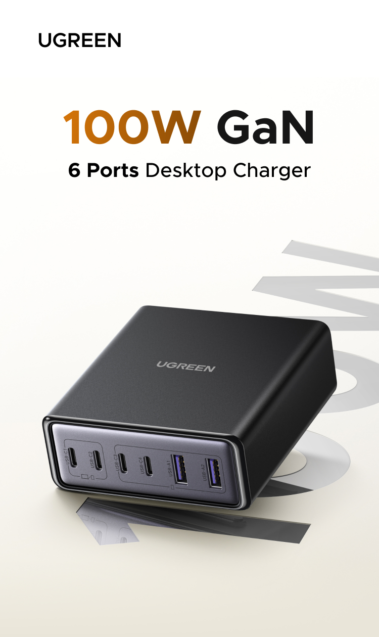 UGREEN 100W USB C Charging Station, 6-Port GaN Desktop Charger with 4 ...