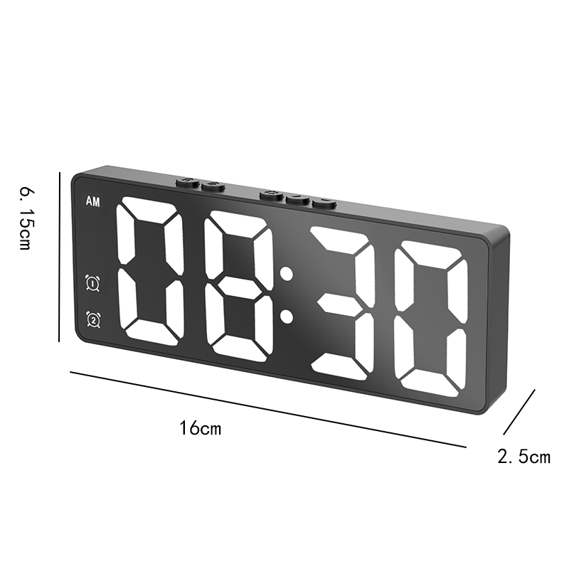 LED Mirror Clock Digital Alarm Snooze Display Time Desktop Electronic ...