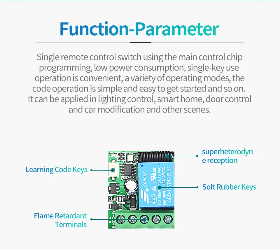Remote Control RF433Mhz Wireless Switch DC 12V 1CH RF 10A Relay ...