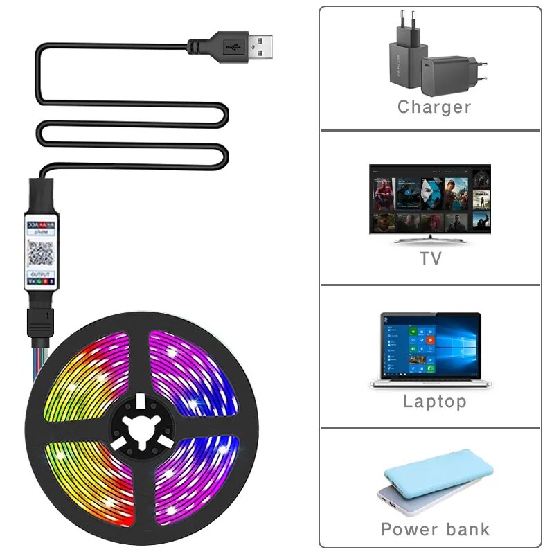 RGB 5050 LED Strip Lights Bluetooth Remote App Control TV Backlight ...