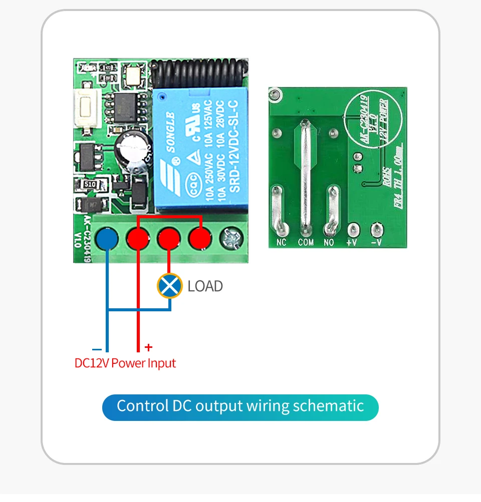Remote Control RF433Mhz Wireless Switch DC 12V 1CH RF 10A Relay ...