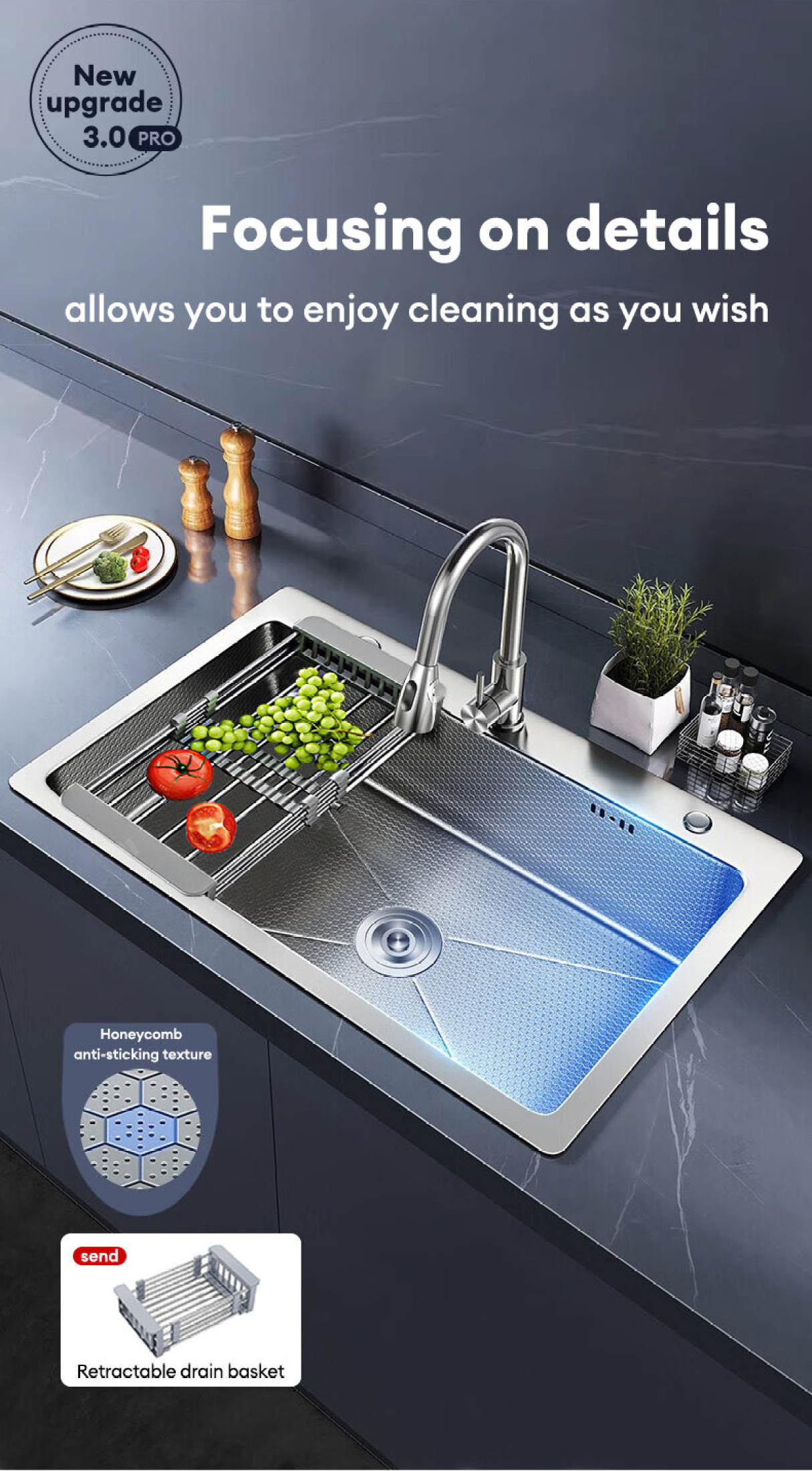 XTEN High Quality 304 Stainless Steel Lababo Kitchen Sink Set Honeycomb ...