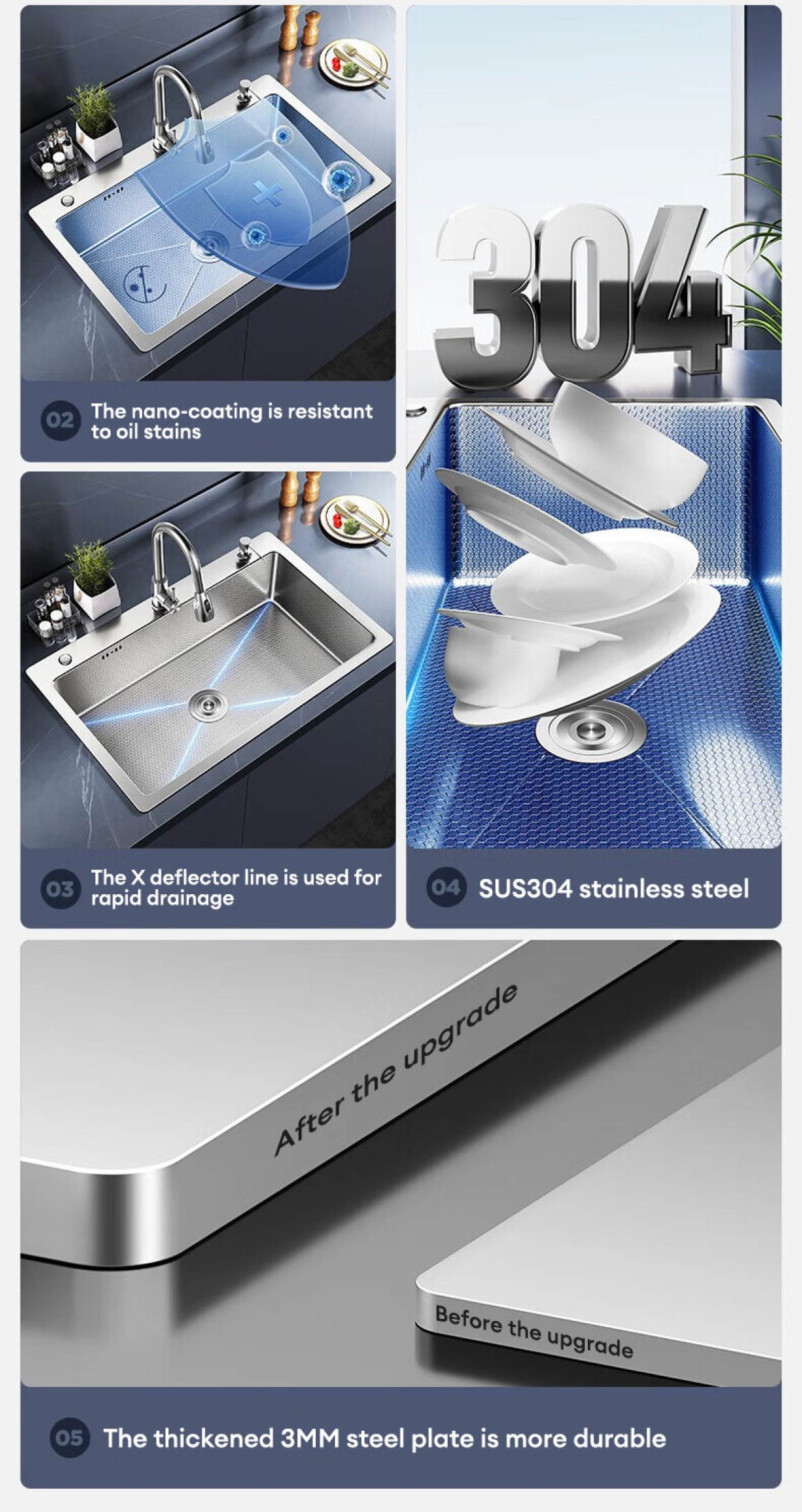 XTEN High Quality 304 Stainless Steel Lababo Kitchen Sink Set Honeycomb ...