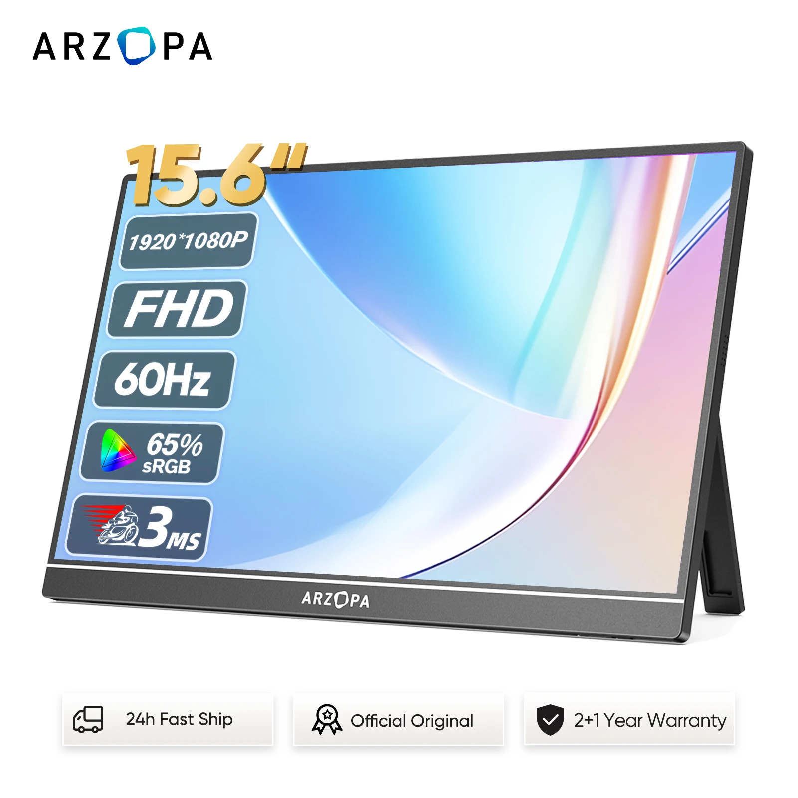 ARZOPA 15.6 Inch Portable Monitor FHD 1080P IPS USB-C Mini-HDMI ...