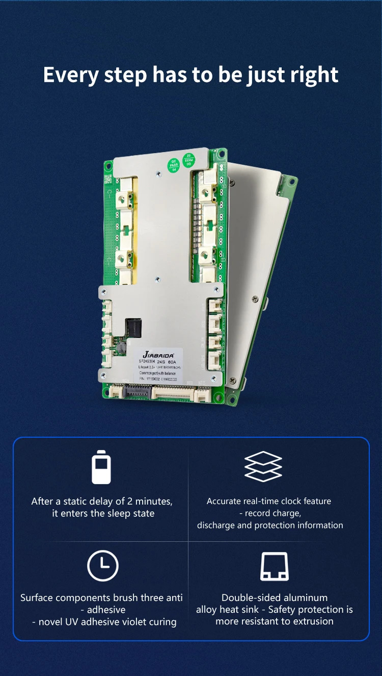 JIABAIDA BT Smart BMS Active Balance 8S 13S 16S 17S 24S 24V 48V Li-ion ...