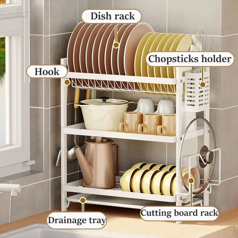 HSY 2/3 Tier Dish Drainer Dish Drying Rack Kitchen Rack Plate Organizer ...