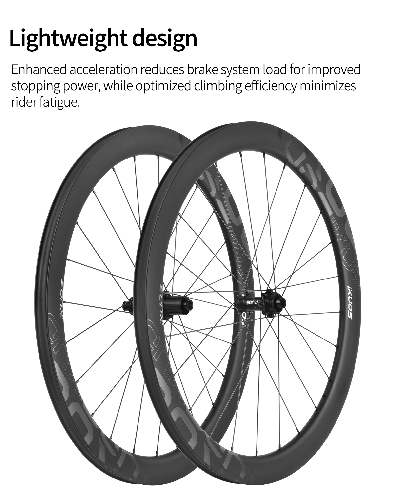 IKUOS High-Profile Carbon Fiber Road Bike Wheelset - 50/65mm Rim Depth ...