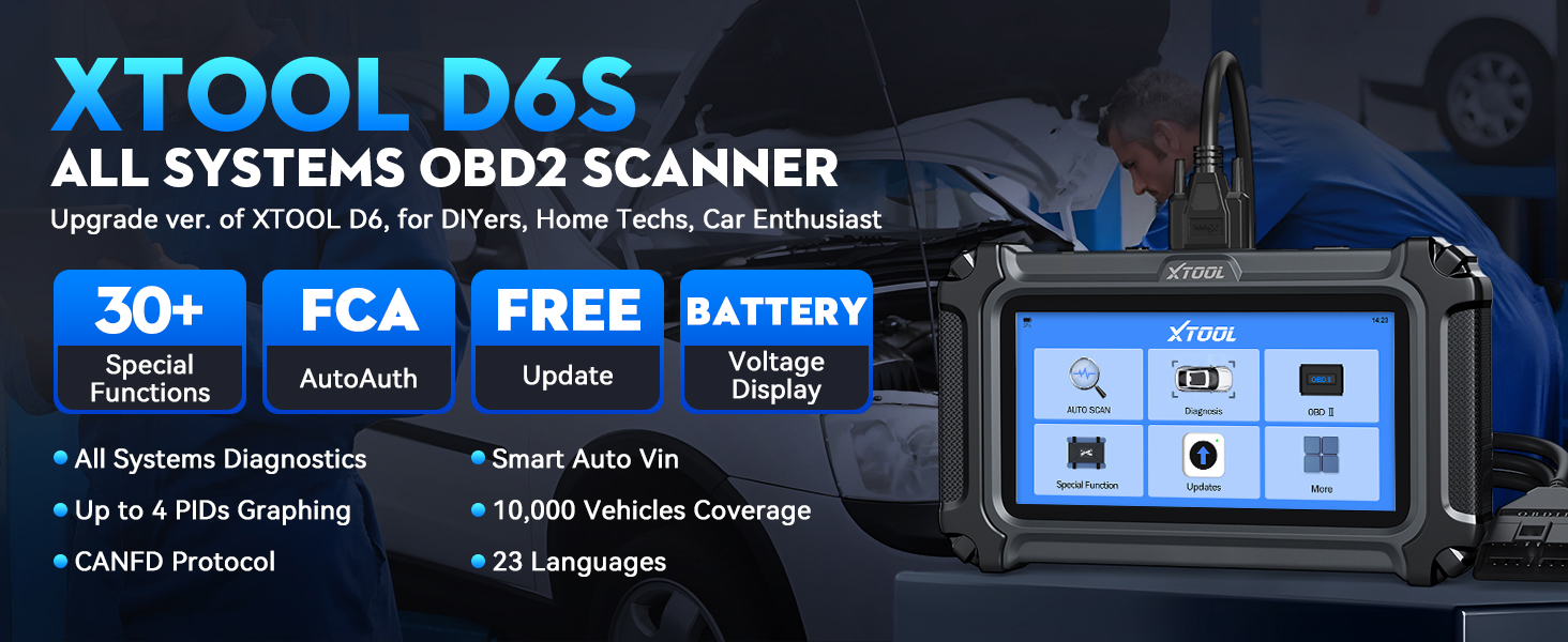 XTOOL D6S OBD2 Scanner for All Car, Full System Diagnostic with Free ...