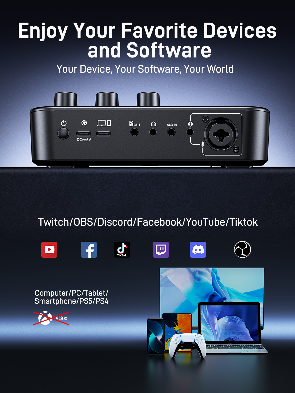 Maono G1 Neo Sound Card Audio Mixer with PD100X Dynamic Microphone for ...