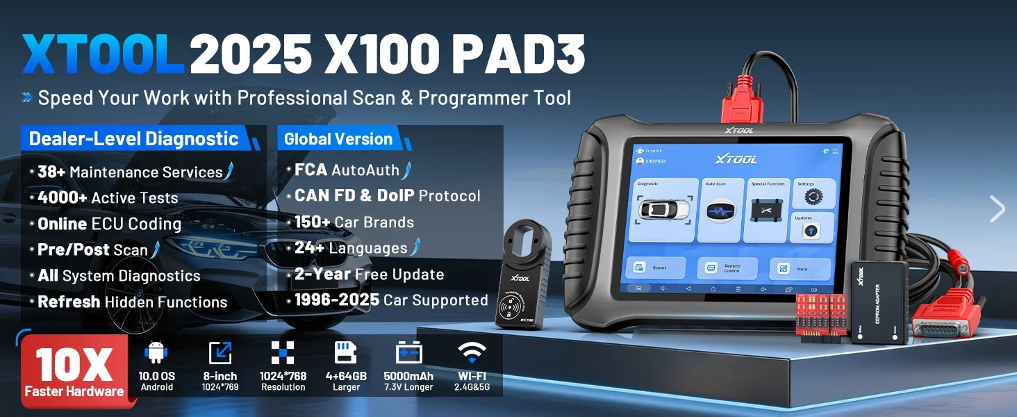 XTOOL X100PAD3 Bidirectional OBD2 Scanner with KC100 Full System 38 ...