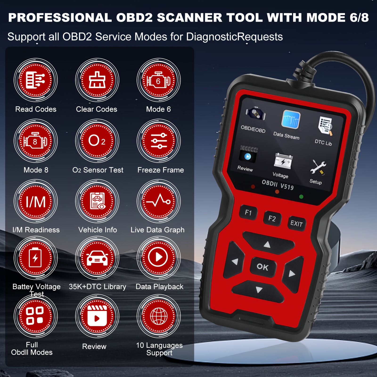 OBD2 Car Diagnostic Tool with Battery Check - Engine Fault Light Code ...