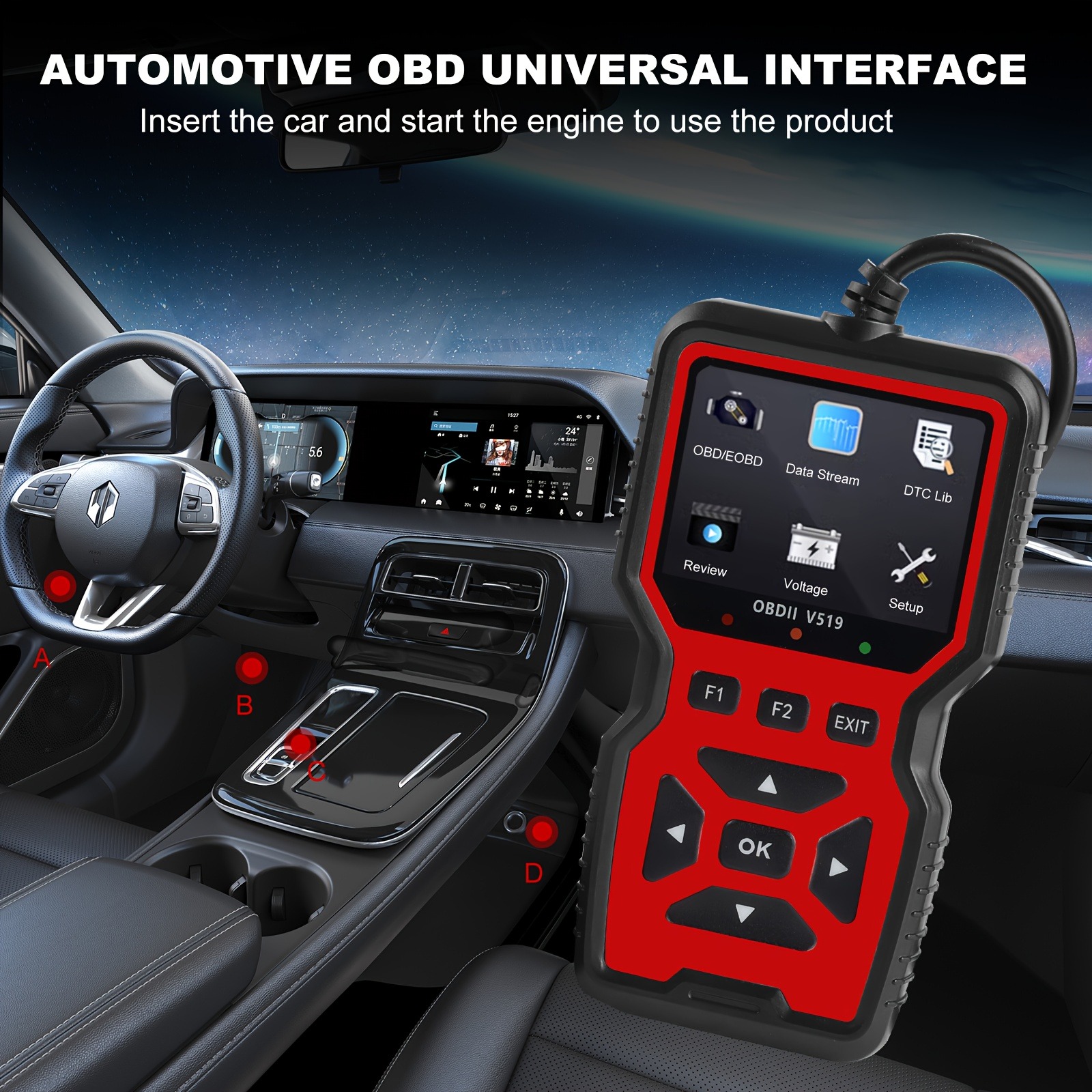 OBD2 Car Diagnostic Tool with Battery Check - Engine Fault Light Code ...