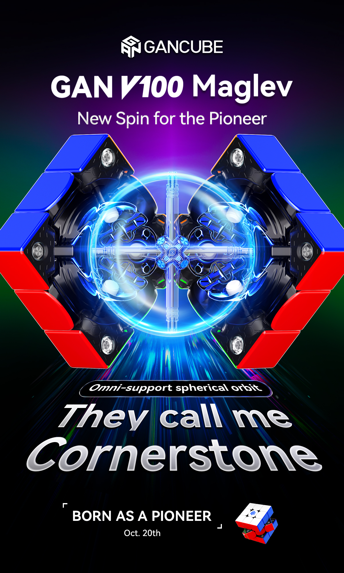 Gan V100 Maglev UV New Spin for The Pioneer Black Core 3x3 Speed Cube ...