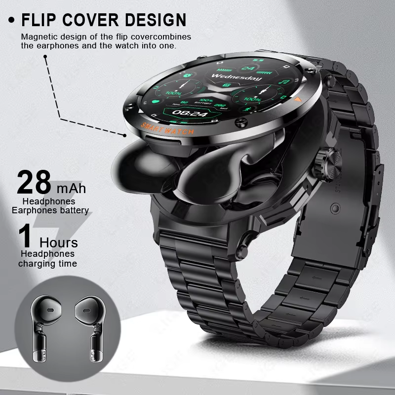 2025 New Man Smart Watch TWS Headset Two In One Wireless Bluetooth Dual ...