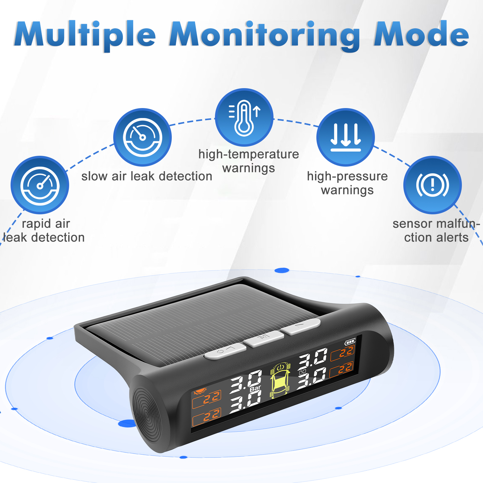 TPMS Tire Pressure Monitoring System Wireless Solar Car Tire Pressure ...