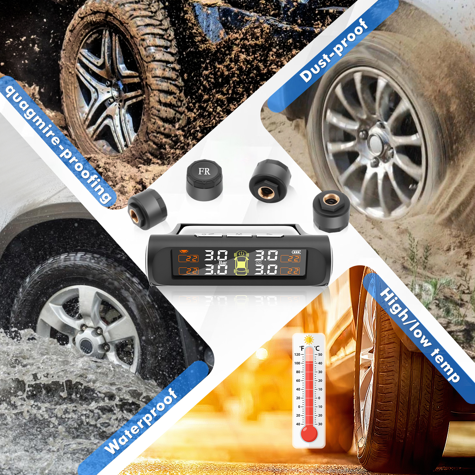 TPMS Tire Pressure Monitoring System Wireless Solar Car Tire Pressure ...