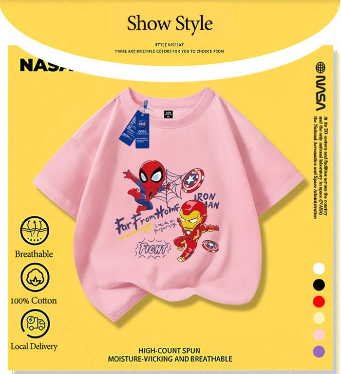 NASA Children's Short Sleeve T-Shirt Spider-Man 100% Cotton Kids Short ...
