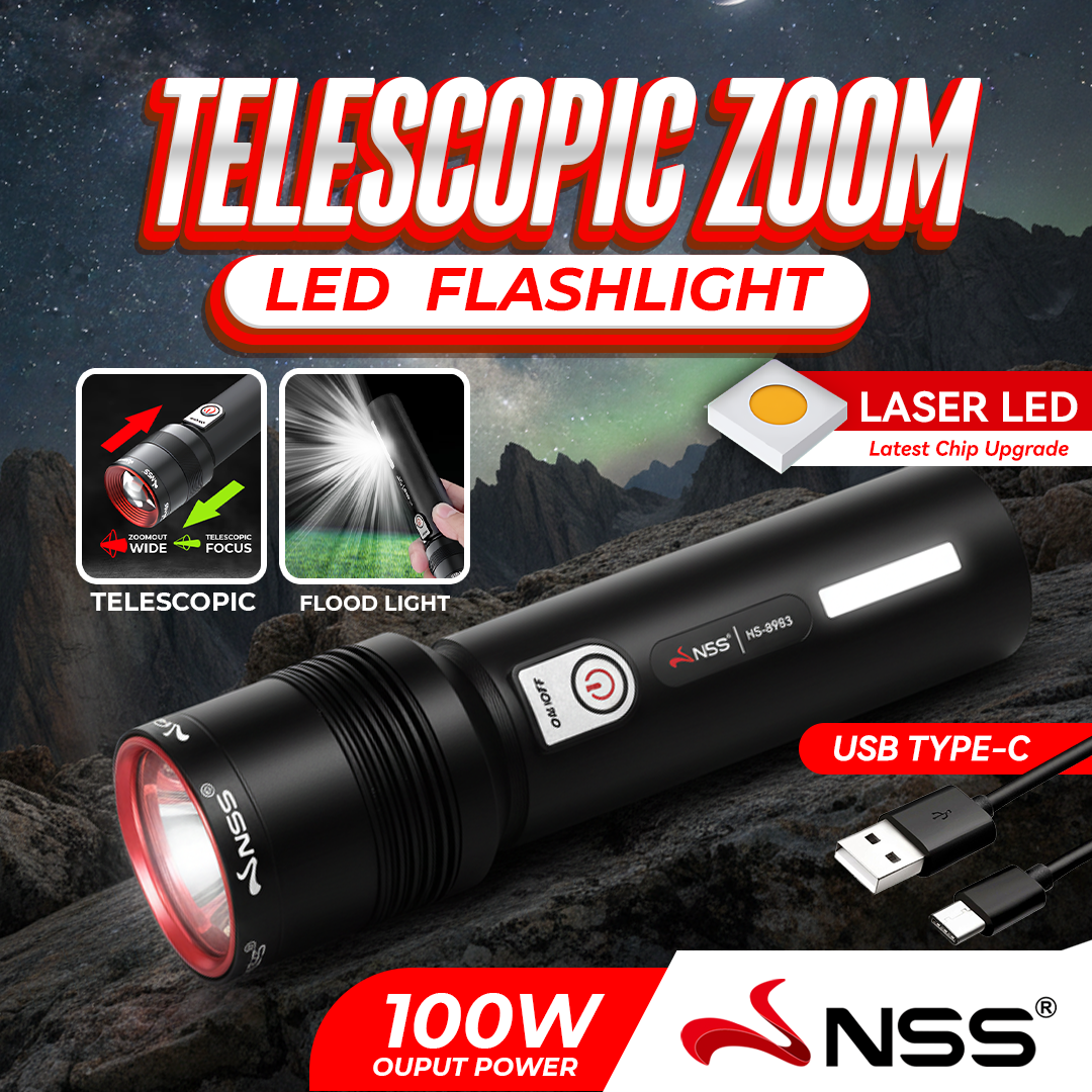 NSS Telescopic Torch Rechargeable LED Bright Flashlight Hiking ...