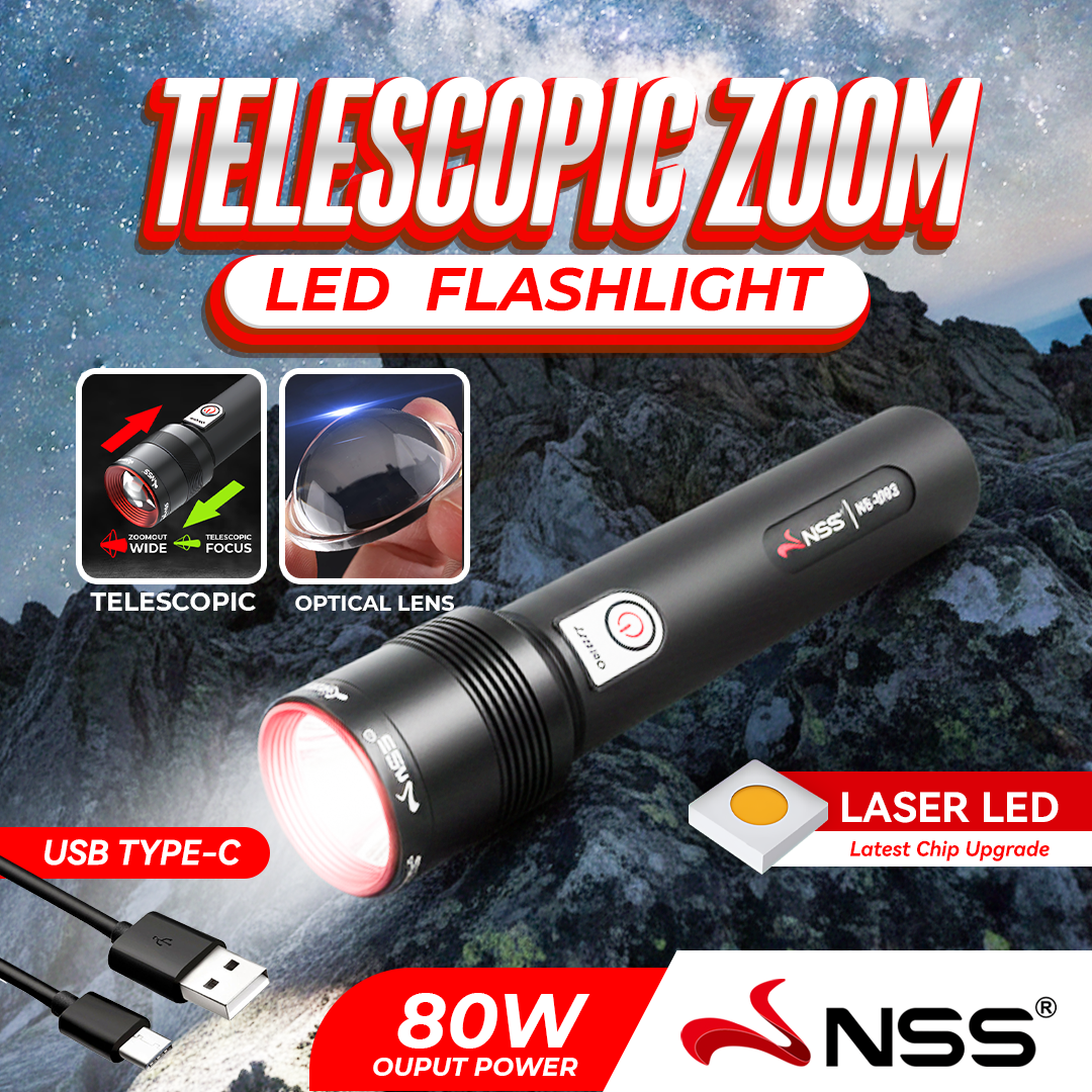 NSS Telescopic Torch Rechargeable LED Bright Flashlight Hiking ...