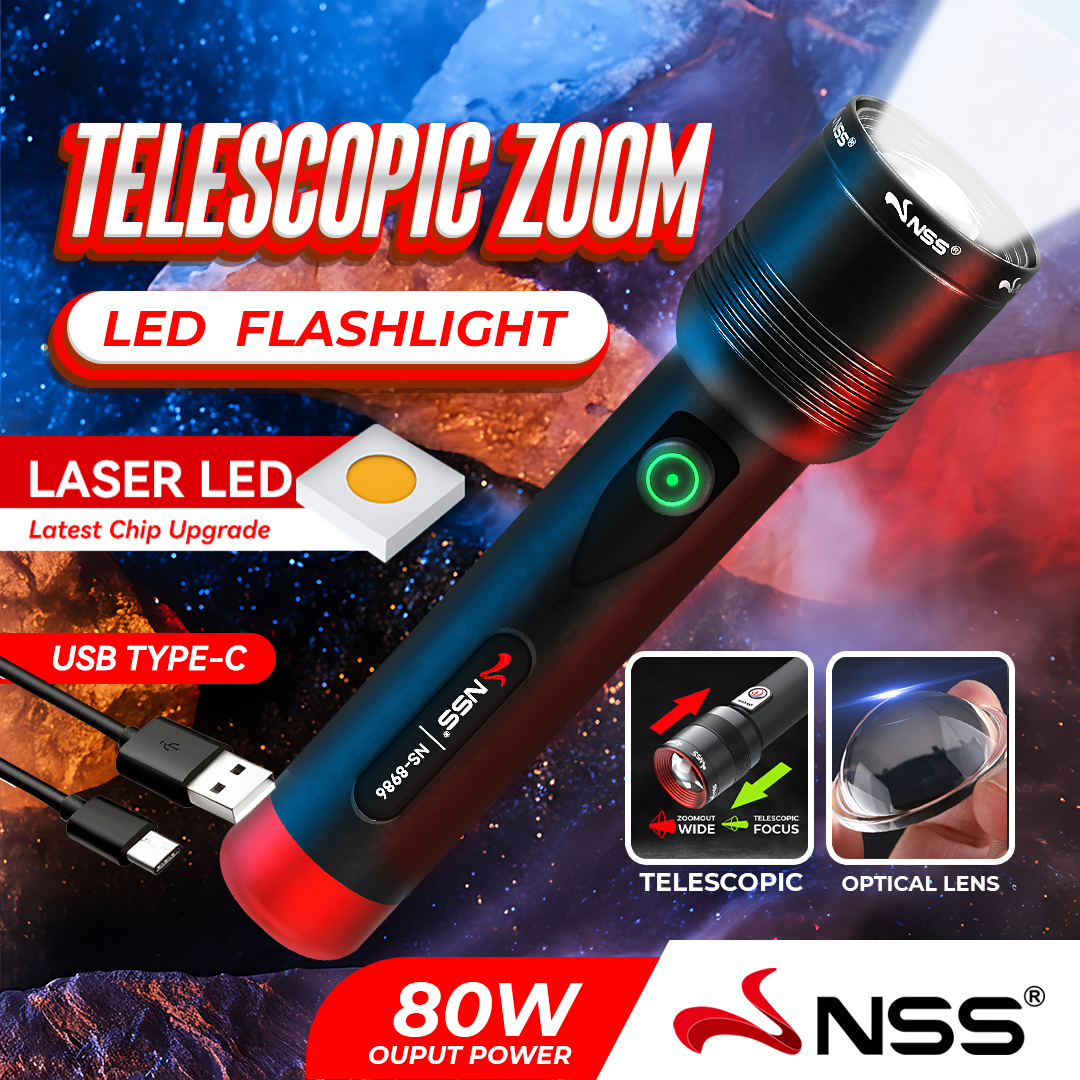 NSS Telescopic Torch Rechargeable LED Bright Flashlight Hiking ...