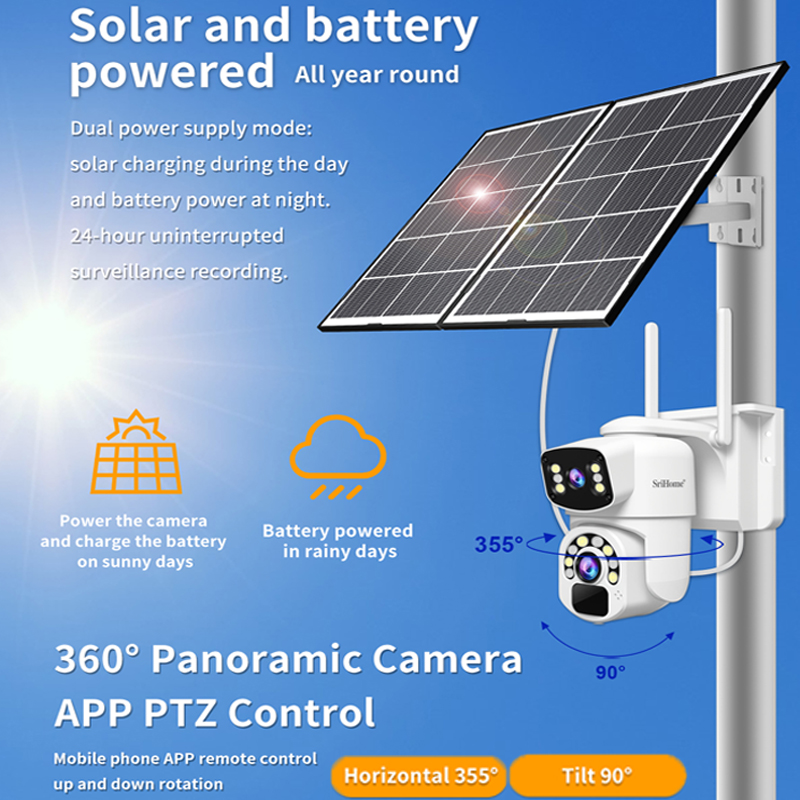 SriHome 4K+4MP Ultra HD Dual Lens 4G SIM Card Solar CCTV Camera No Wifi ...