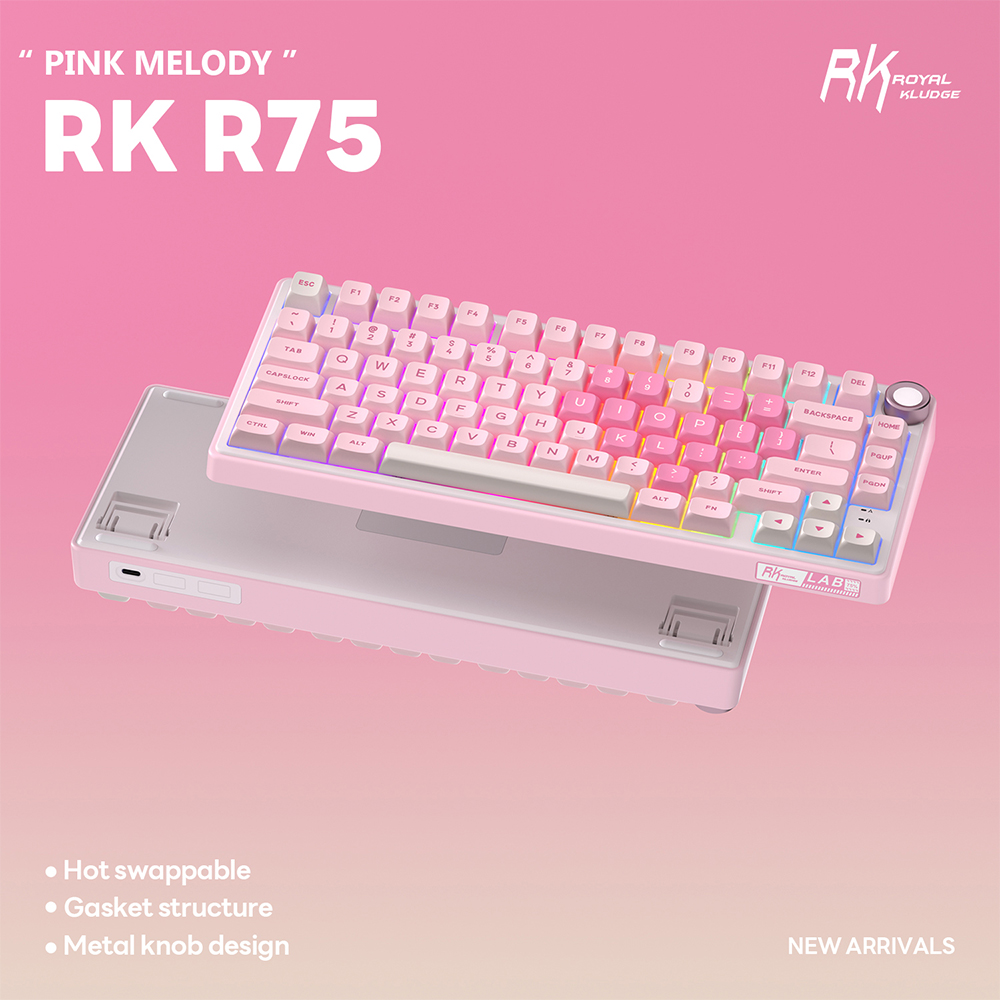RK Royal Kludge RK R75 Pink Melody Gasket Wired With Knob Mechanical ...