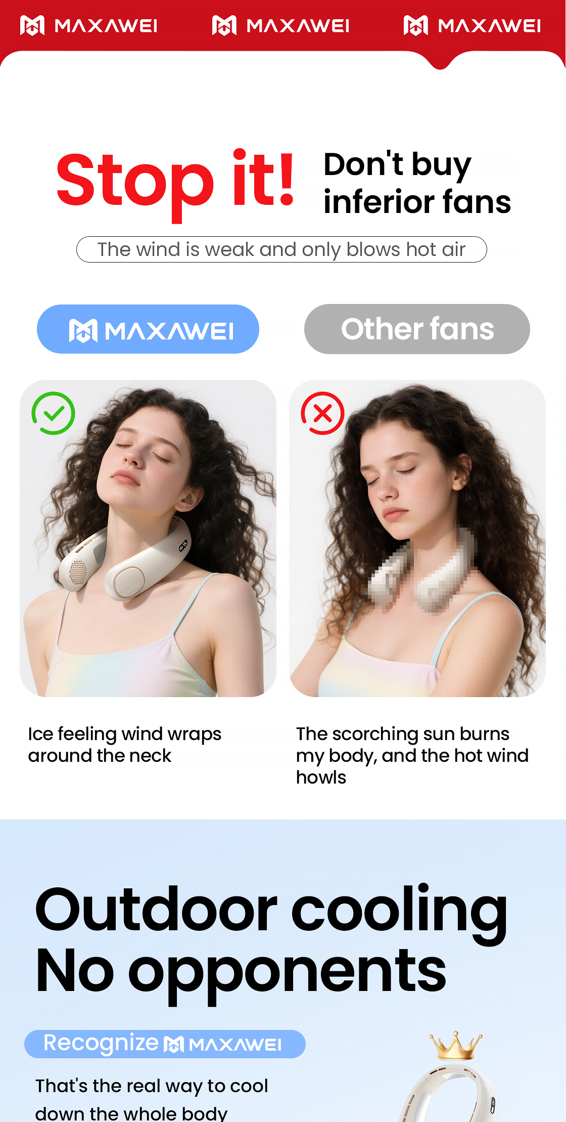 MAXAWEI Neck Fan 5000mAh Battery life 16 hours Portable Fan Rapid ...