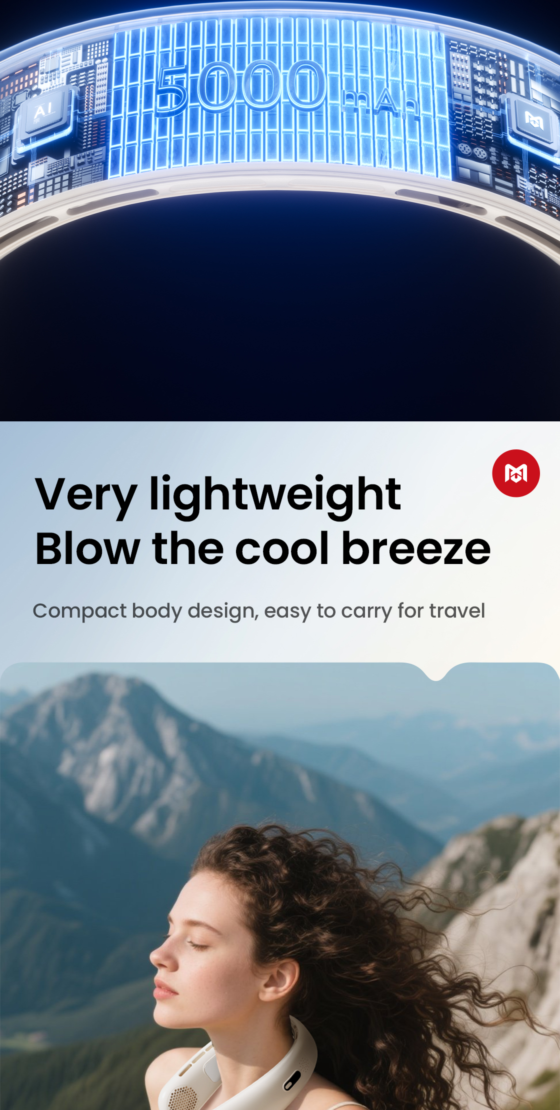 MAXAWEI Neck Fan 5000mAh Battery life 16 hours Portable Fan Rapid ...