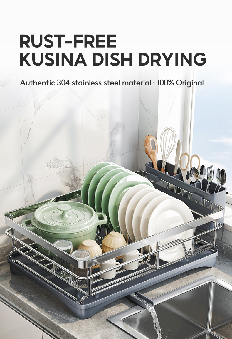 304 Stainless Steel Dish Storage Rack Kitchen Shelf Single-Layer Drain ...