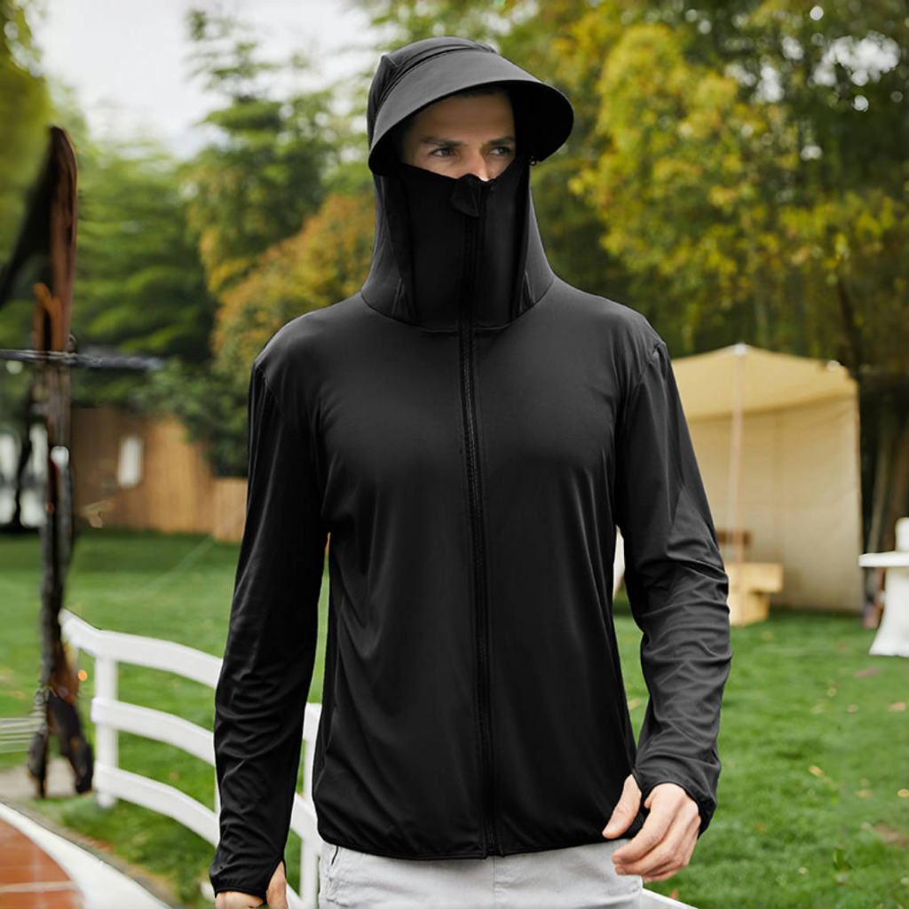 JI UV Sun Protection Clothing jacket for Men Ice Silk Hooded Anti ...
