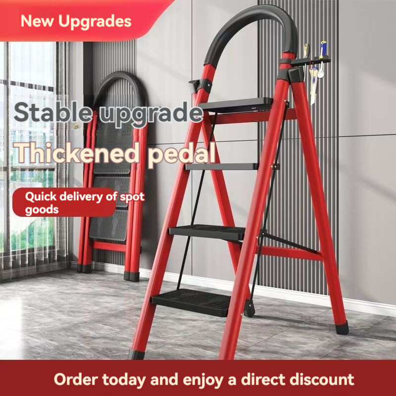 Ladder Foldable Aluminum Heavy Duty Thick Home Portable Ladder With ...