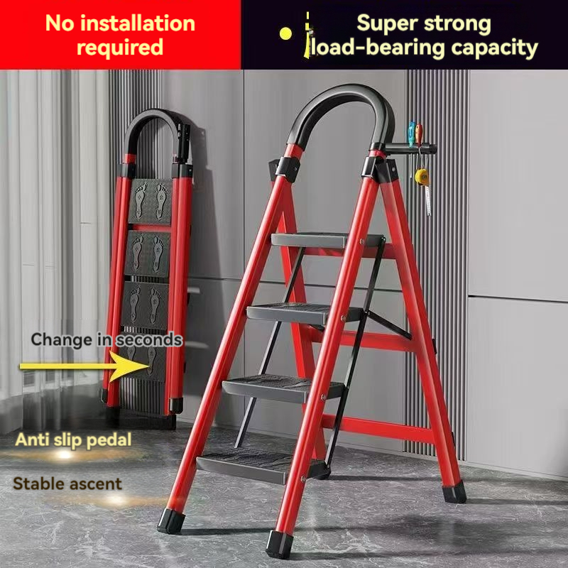 Ladder Foldable Aluminum Heavy Duty Thick Home Portable Ladder With ...