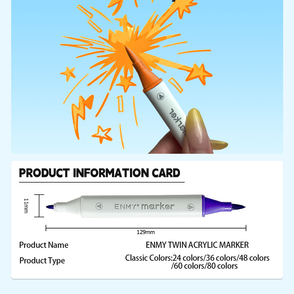 ENMY Dual Tip Acrylic Marker Pen 80/60/48/36/24/12 Colors Set Soft and ...