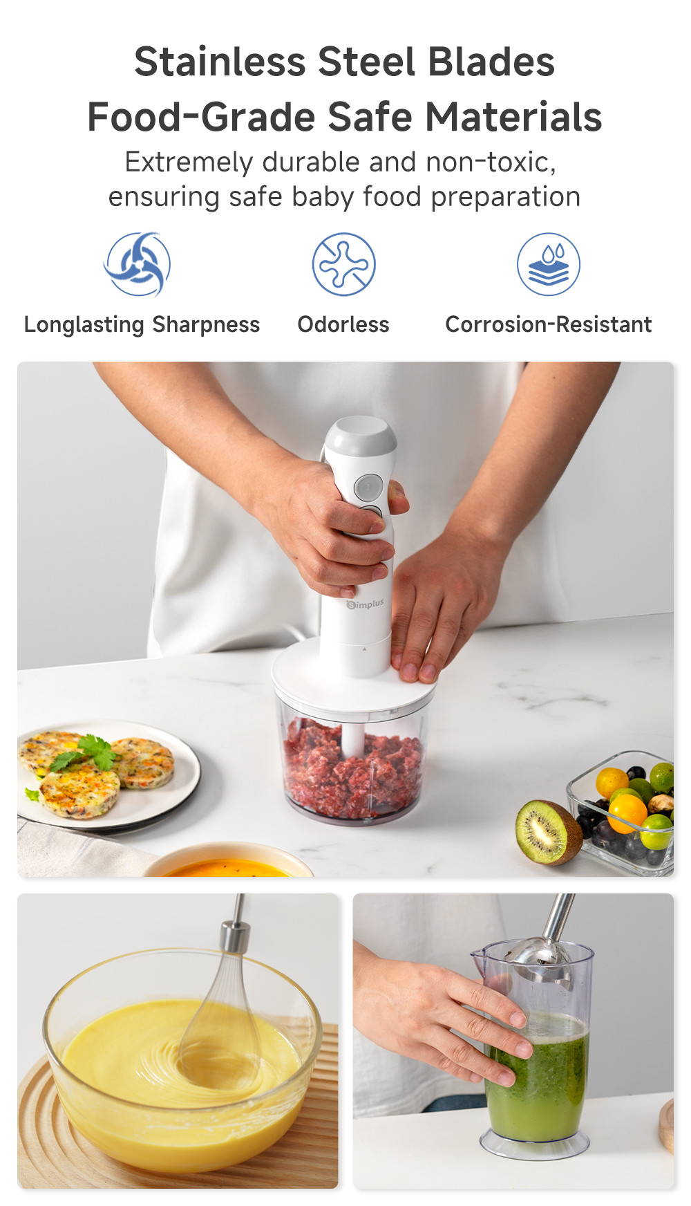 Simplus 4 in 1 Hand Mixer Blender Immersion Blender Food Processor ...