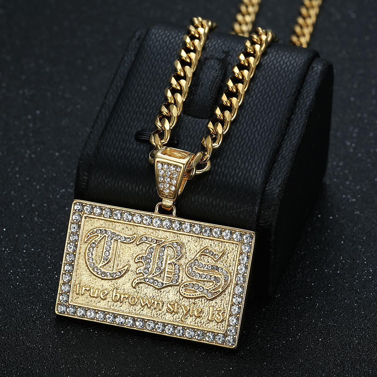 Stainless Steel Hip Hop TBS 13 Rhinestone Pendant Necklace Chain Size ...