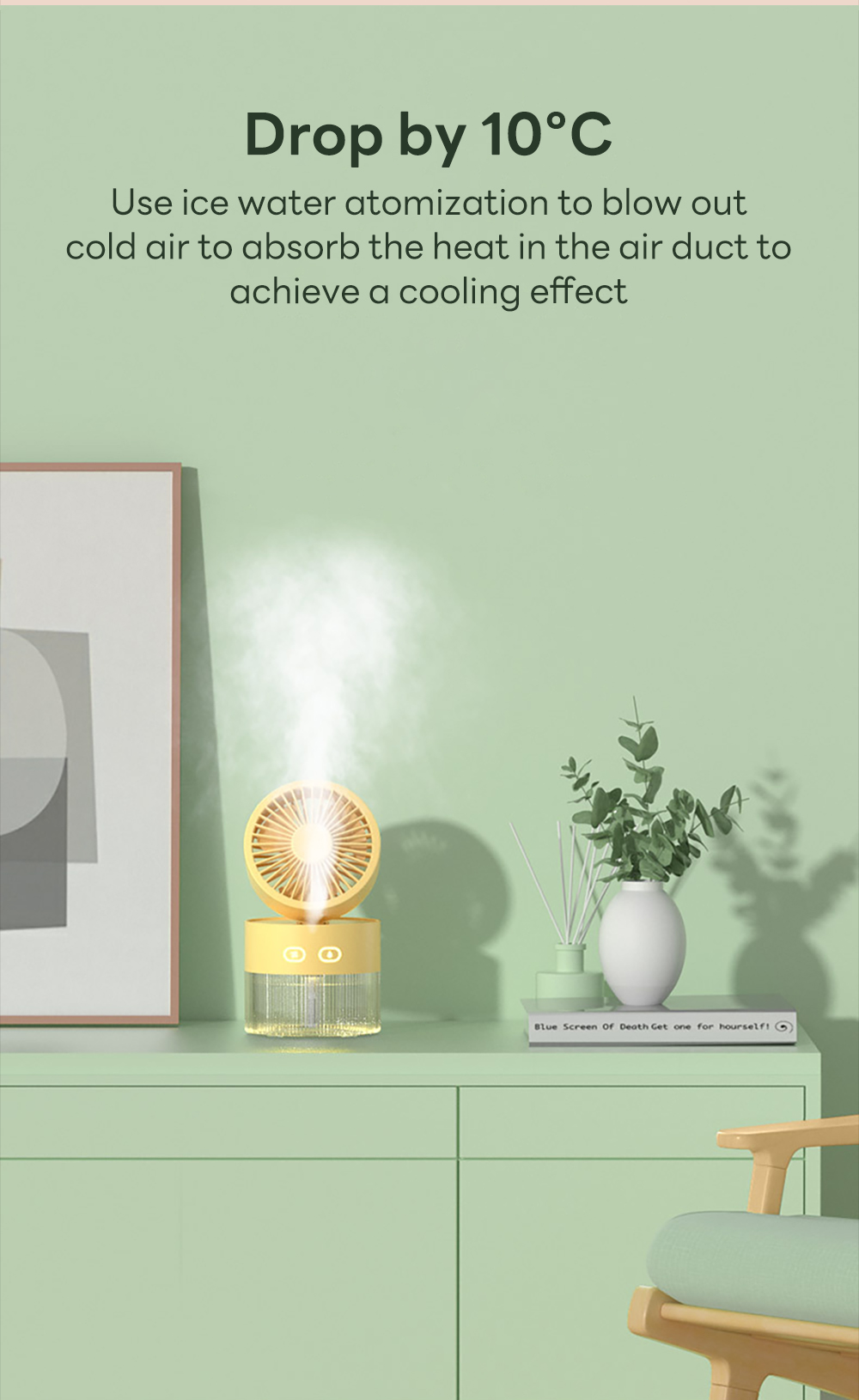 INSMART Cooling Fan Low Noise Ice Mist Desktop Fan With Night Light ...