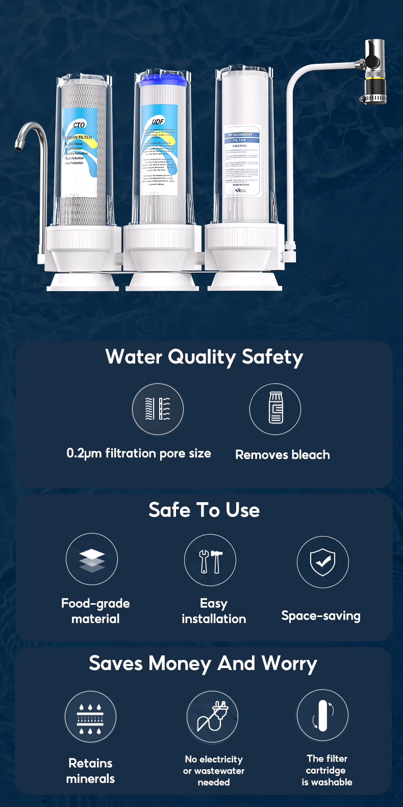 AUMU 3 In 1 Water Filter Water Purifier 99% Filter Alkaline Water ...
