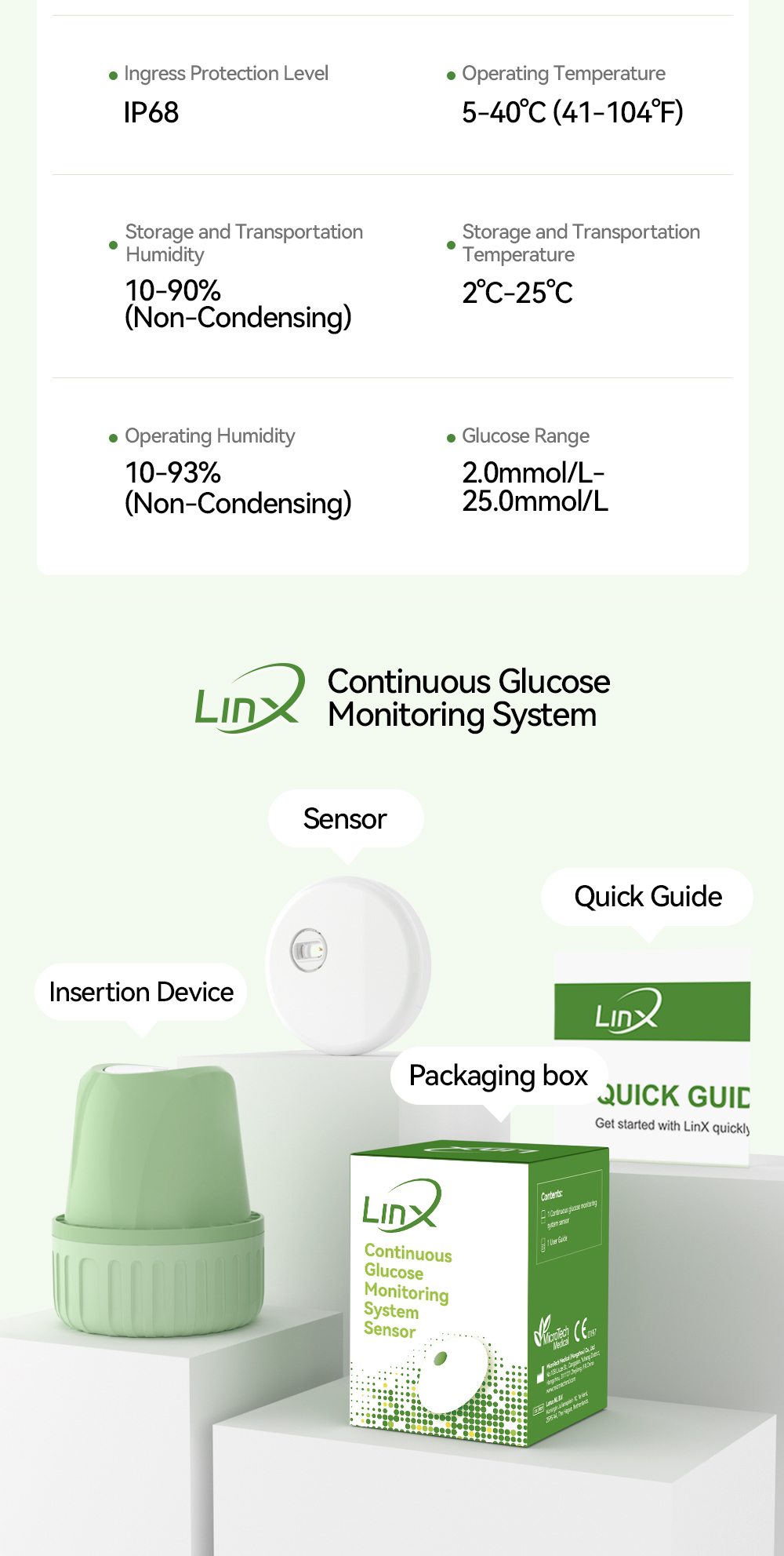6PCS Microtech LinX CGM Continuous Glucose Monitor 24h Real-time Blood ...