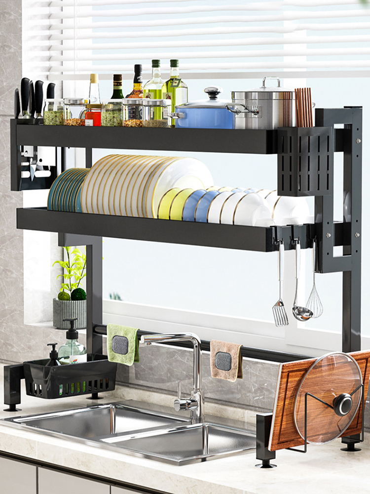 Kitchen Organizer Storage Rack Sink Dish Drainer and Storage Rack 2-in ...