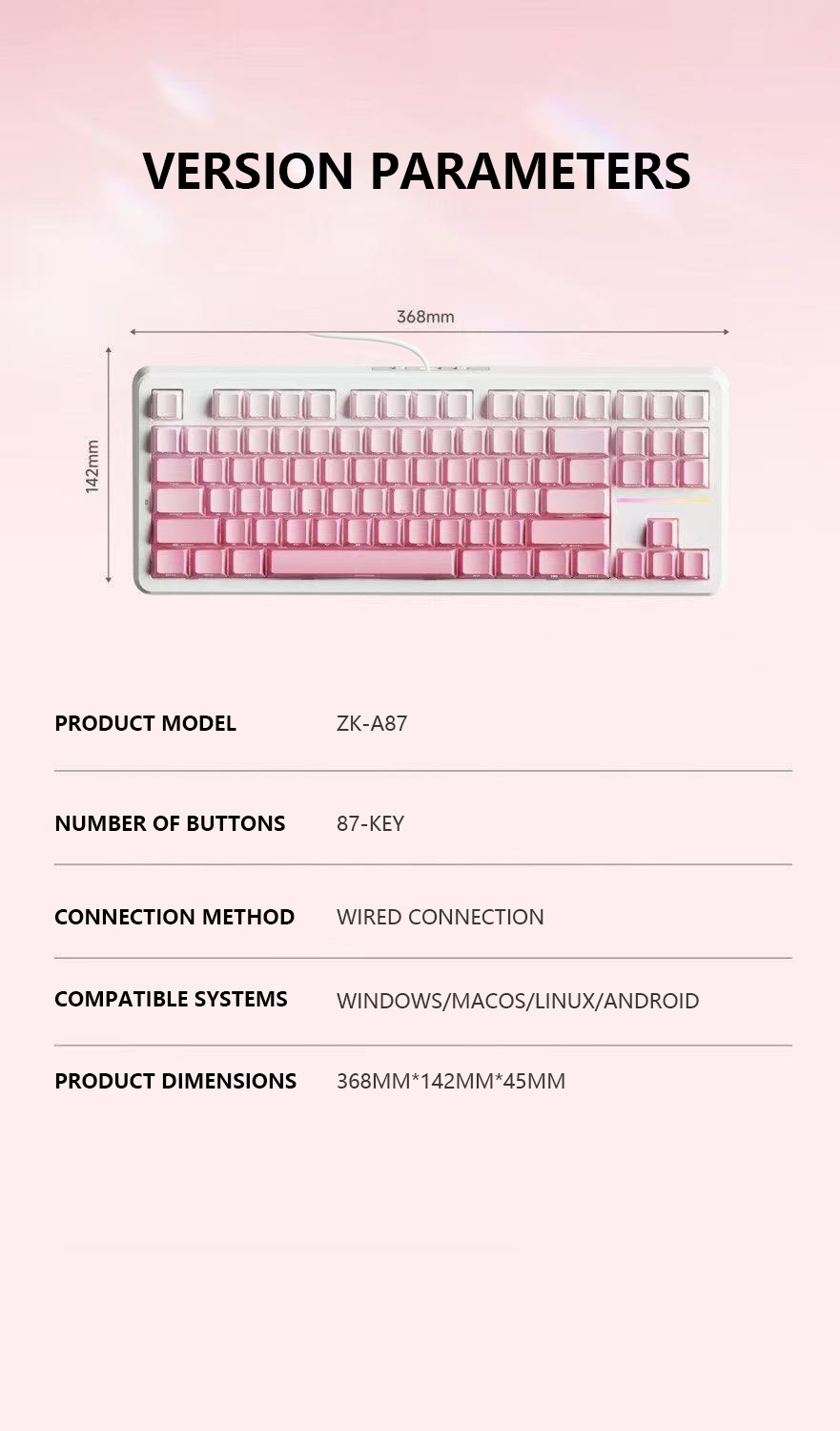 RAIKU A-87 Mechanical Feel Keyboard - RGB Backlight, Silent Typing ...
